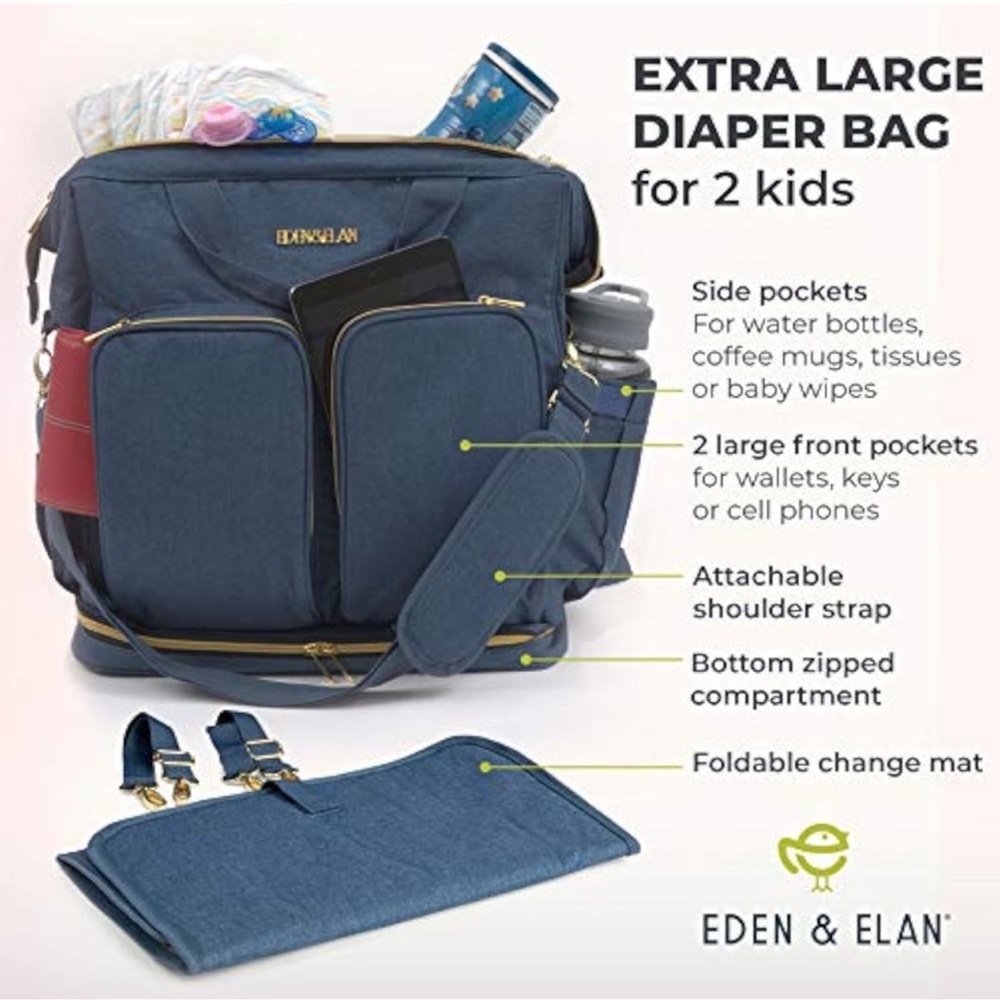 Eden & Elan Diaper Bag Backpack Navy Blue Large Capacity Mint Condition - Picture 4 of 16